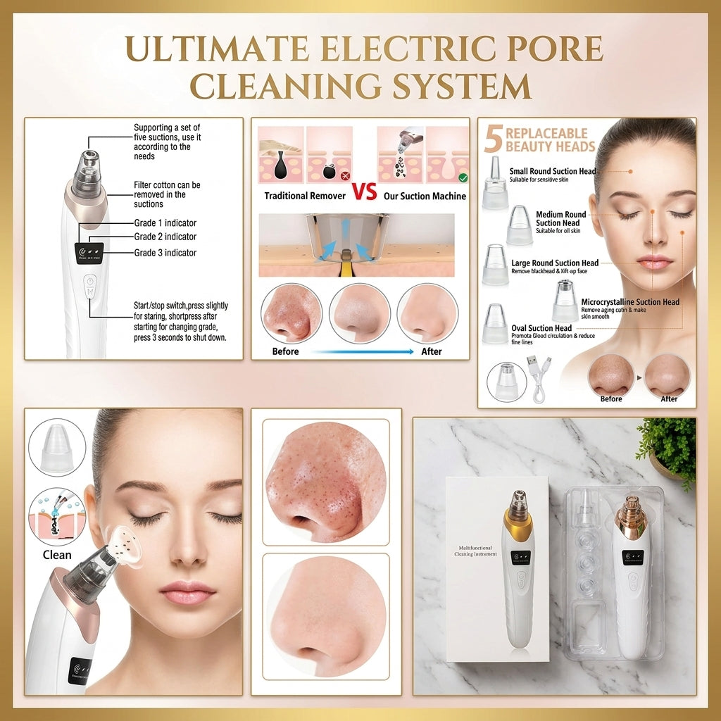 Face Vacuum Suction Blackhead Remover – Electric Deep Pore Cleansing Tool for Nose & Face